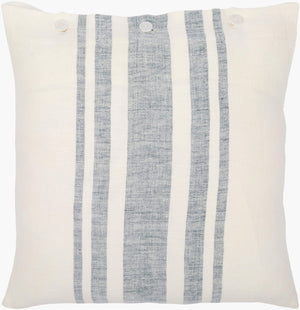 Surya Linen Stripe Buttoned Accent Pillow - 18"L X 18"W, Timeless Country Cottage Charm For Your Home Cream Linen,Linen Lnb003-1818d