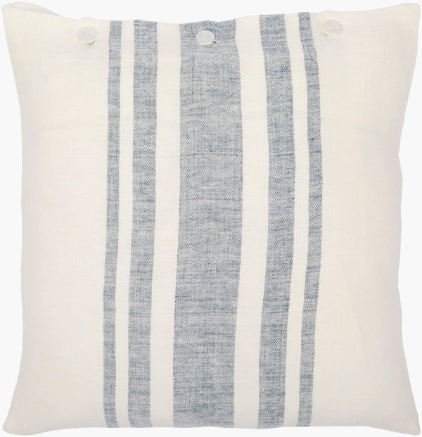 Surya Linen Stripe Buttoned Accent Pillow - 18"L X 18"W, Timeless Country Cottage Charm For Your Home Cream Linen,Linen Lnb003-1818d