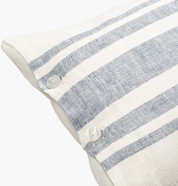 Surya Linen Stripe Buttoned Accent Pillow - 18"L X 18"W, Timeless Country Cottage Charm For Your Home Cream Linen,Linen Lnb003-1818d