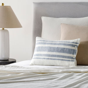 Surya Linen Stripe Lumbar Pillow Buttoned Cottage Accent for Sofa Bed or Armchair LNB003-1320D