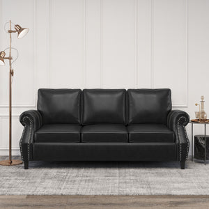 English Elm 3 Seater Pu Leather Sofa with Nailhead Trim Tapered Birch Legs for Modern Living 71405.00PUMDNT