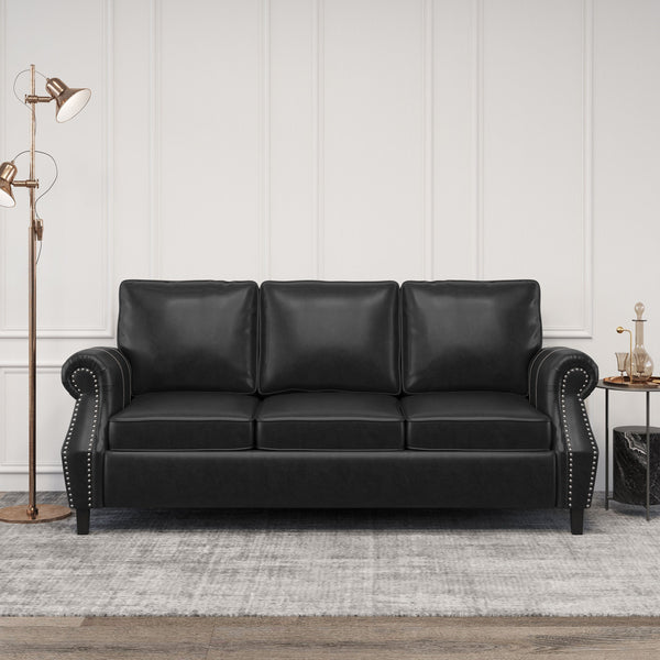 English Elm 3 Seater Pu Leather Sofa with Nailhead Trim Tapered Birch Legs for Modern Living 71405.00PUMDNT