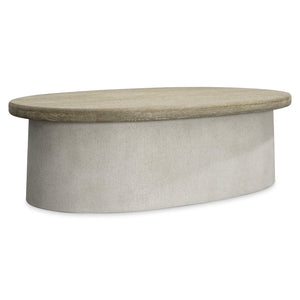 Bernhardt Bernhardt Easley Cocktail Table With Wire-Brushed Oak Top, Woven Resin Column Base On Casters — Trevin Silt Finish 563013