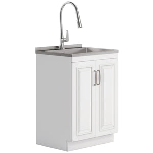English Elm Darwin Deluxe 24" Laundry Cabinet With Stainless Steel Sink & Pull-Out Faucet For Easy Cleanup B136P158793