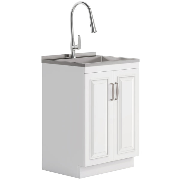 English Elm Darwin Deluxe 24" Laundry Cabinet With Stainless Steel Sink & Pull-Out Faucet For Easy Cleanup B136P158793