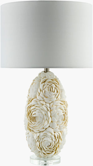 Livabliss Lunge Shell and Crystal Table Lamp with Linen Shade for Coastal Bedroom Decor LNG-001