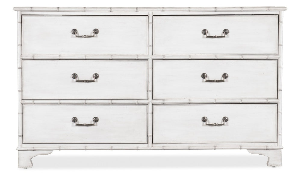 Hooker Furniture Charleston Six-Drawer Dresser In White Heron — Bamboo-Motif Trim, Cedar-Lined Drawers, Jewelry Tray 6750-90101-06