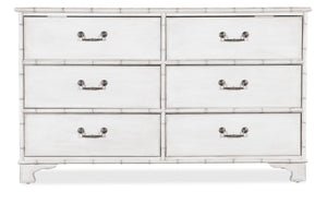 Hooker Furniture Charleston Six-Drawer Dresser In White Heron — Bamboo-Motif Trim, Cedar-Lined Drawers, Jewelry Tray 6750-90101-06
