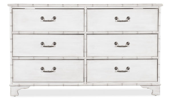 Hooker Furniture Charleston Six-Drawer Dresser In White Heron — Bamboo-Motif Trim, Cedar-Lined Drawers, Jewelry Tray 6750-90101-06