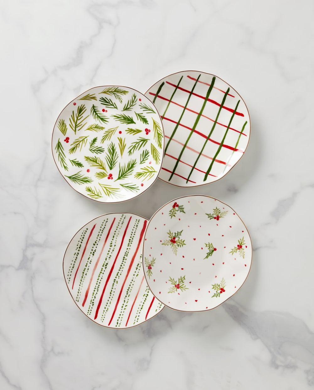 Lenox Bayberry Dessert Plates, Set of 4 Red & Green, IVORY PORCELAIN 895262