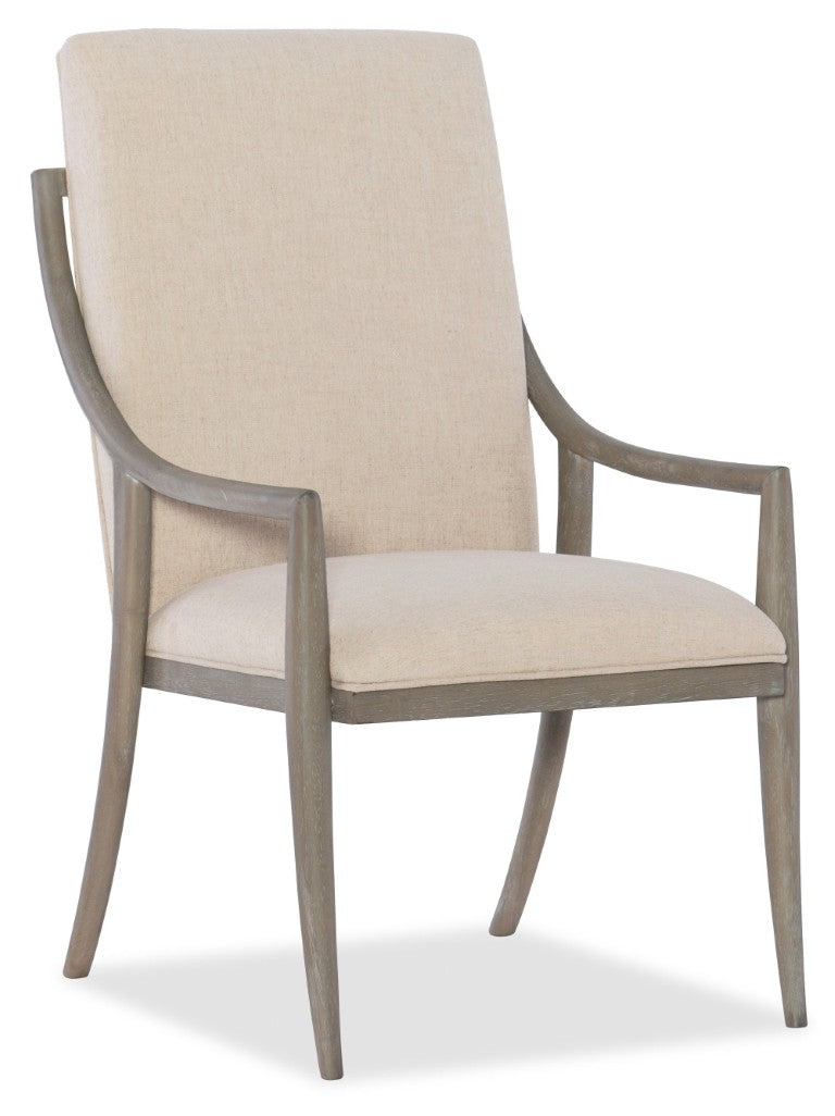 Hooker Furniture Affinity Host Chair—Transitional Greige Sand‑Blasted Oak Frame, Linen‑Blend Upholstery, Plush Comfort 6050-75500-GRY