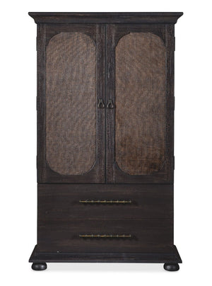 Hooker Furniture Big Sky Small Wardrobe — Charred Timber Pecky Hickory Armoire With Burlap Doors, Bronze Hardware, Vertical Storage 6700-90213-98