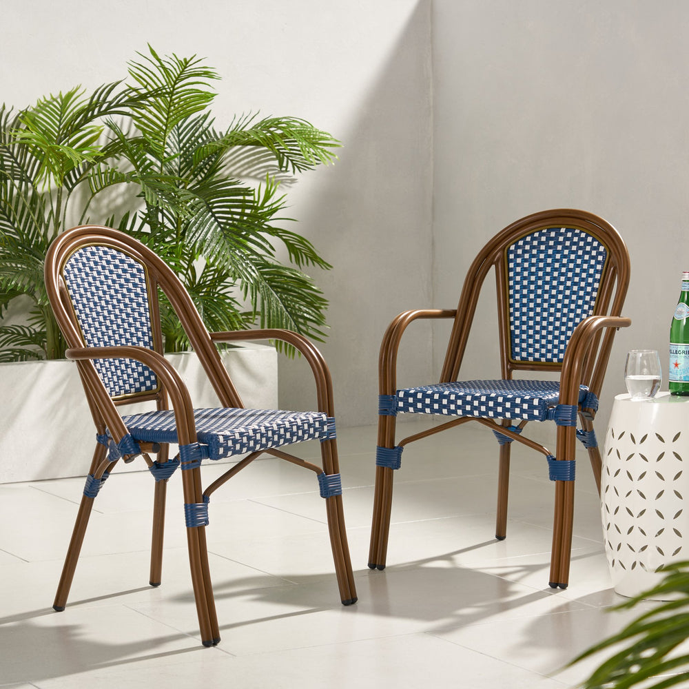 English Elm Bistro Wicker Outdoor Dining Chairs Set of Two with Rust Resistant Aluminum Frame Patio 72905.00NVY