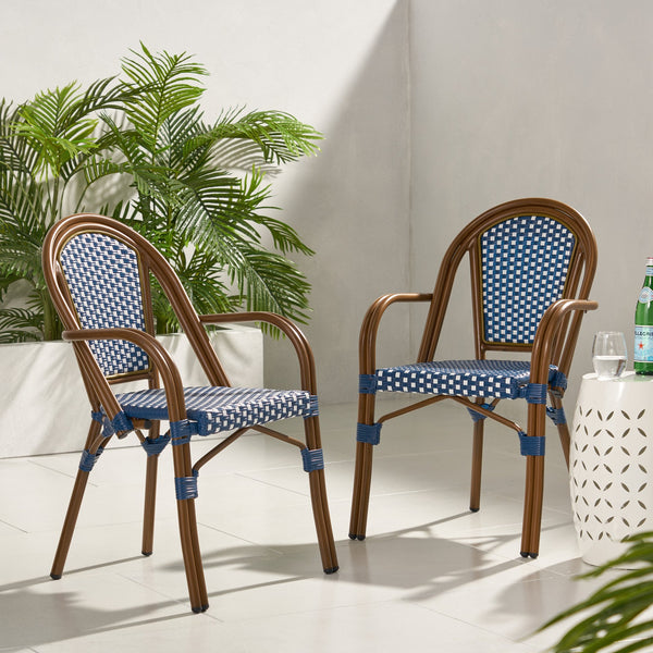 English Elm Bistro Wicker Outdoor Dining Chairs Set of Two with Rust Resistant Aluminum Frame Patio 72905.00NVY