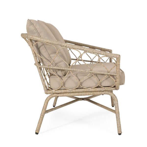 English Elm Christopher Knight Home® - BRUCE Boho Loveseat in Brown PE Rattan with Water-Resistant Cushions, Iron Frame, 600 lb Capacity 70416.00LBRN