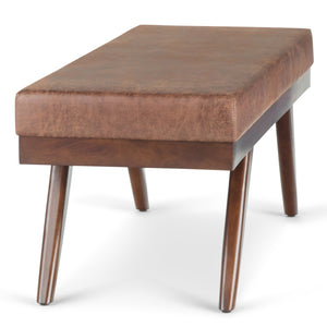 English Elm Chanelle Mid Century Ottoman Bench with Distressed Vegan Faux Leather, Solid Rubberwood Frame, 48" Light Brown B136P159223