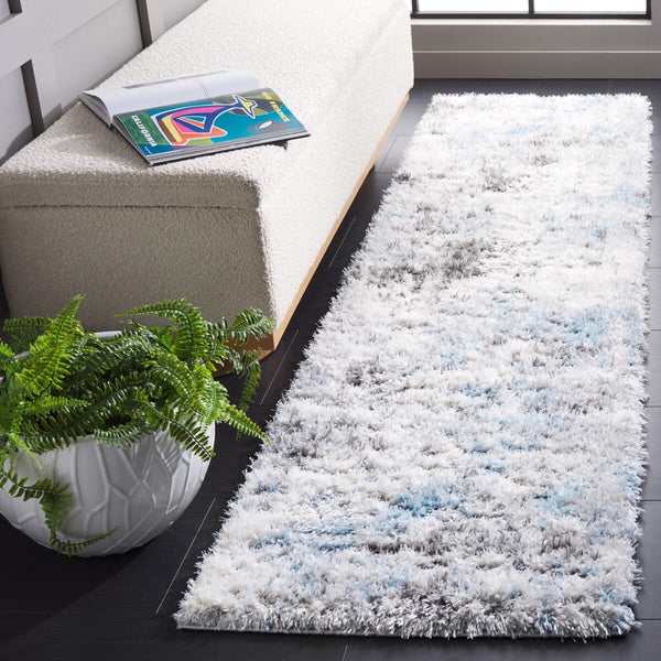 Safavieh Lindsay Shag 556 Power Loomed Shag & Flokati Rug Grey / Blue Ivory 9' x 12'