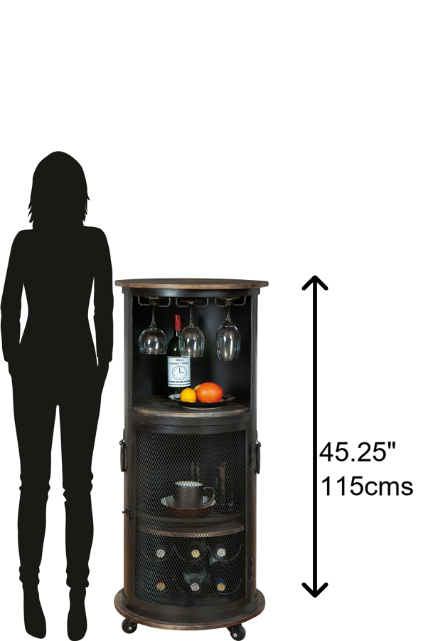 Hekman Furniture 695256 Half Pint Wine & Bar Cabinet - Stylish Portable Metal Storage With Solid Wood Top & Casters  Half Pint Wine & Bar Cabinet 695256