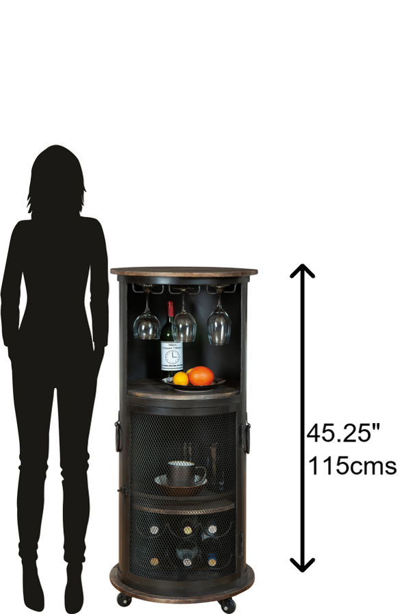 Hekman Furniture 695256 Half Pint Wine & Bar Cabinet - Stylish Portable Metal Storage With Solid Wood Top & Casters  Half Pint Wine & Bar Cabinet 695256
