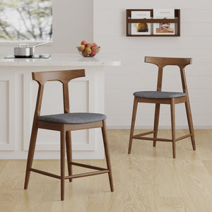 English Elm Counter Stools Set of Two Mid-century Rubberwood Frame Upholstered Kitchen Island Seating 72661.00CHAR