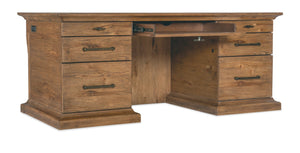 Hooker Furniture Big Sky Executive Desk — Pecky Hickory Rustic Executive Desk With Leather Writing Surface, 7 Drawers, Locks 6700-10562-80