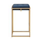 Homelegance By Top-Line Piper Gold Finish Metal Velvet Button Tufted 24" Counter Height Stools (Set of 2) Blue Engineered Wood