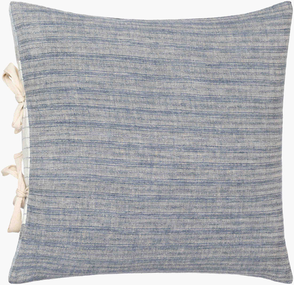 Surya Linen Stripe Tie Pillow 18"L X 18"W - Rustic Cottage Charm For Cozy Home Decor And Comfort Blue Linen,Linen Lnt001-2020p