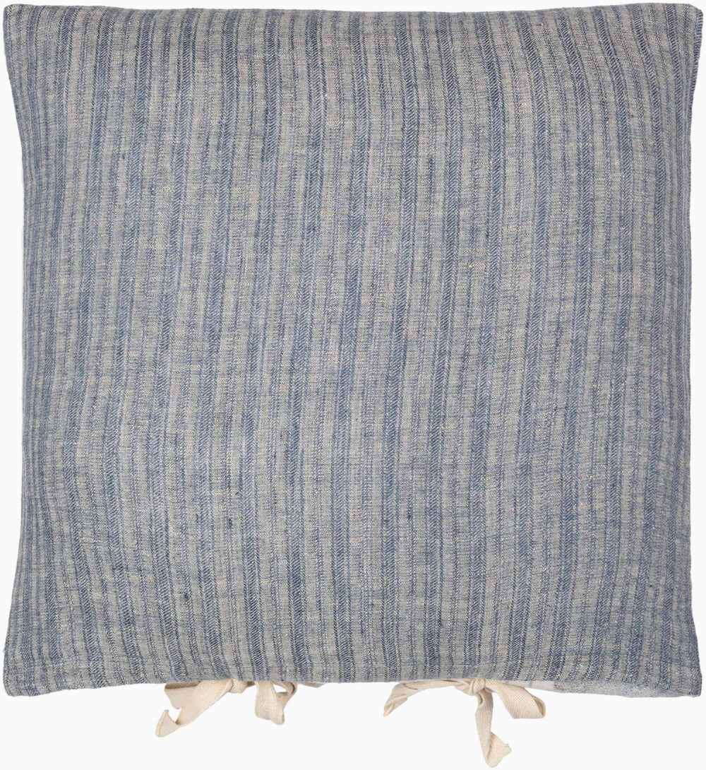 Surya Linen Stripe Tie Pillow 18"L X 18"W - Rustic Cottage Charm For Cozy Home Decor And Comfort Blue Linen,Linen Lnt001-2020p