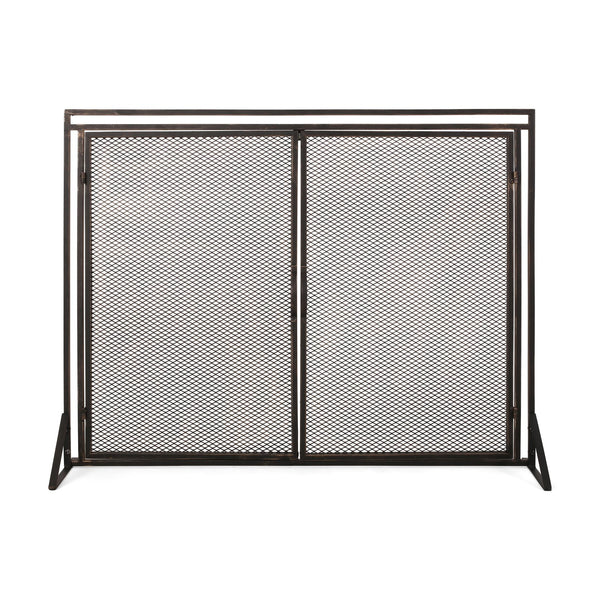 English Elm Christopher Knight Home® - FIREPLACE Samantha Iron Screen with Matte Finish, Handcrafted Mesh Guard, Dual Doors & Sleek Frame Black+Gold 67721.00BBGLD