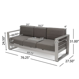 English Elm Christopher Knight Home® - CAPE modern 3-seater outdoor sofa with aluminum frame, convertible tray table, water-resistant cushions Gray 58981.00CUS