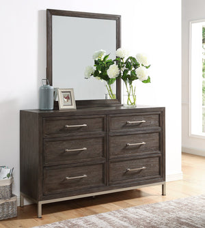 English Elm Steve Silver - Broomfield Dresser and Mirror Set Dark Brown — Walnut Finish, Champagne Metal Accents, Smooth Glide Drawers B081S00266