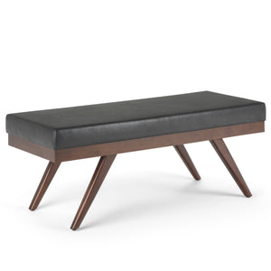 English Elm Chanelle Mid Century Ottoman Bench with Distressed Vegan Faux Leather, Solid Rubberwood Frame, 48" Black B136P159222