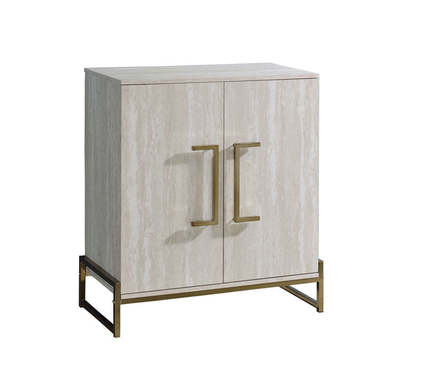 English Elm Steve Silver - Larkin Faux Marble Wine Cabinet in Pearl Silver with Stemware Racks, Bottle Storage & Easy-Open Doors B081P157072