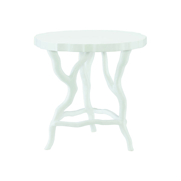 Bernhardt Bernhardt Sculptural Arbor Chairside Table With Faux Bois Cast-Resin Base, Chalky White Finish, 26" 375121