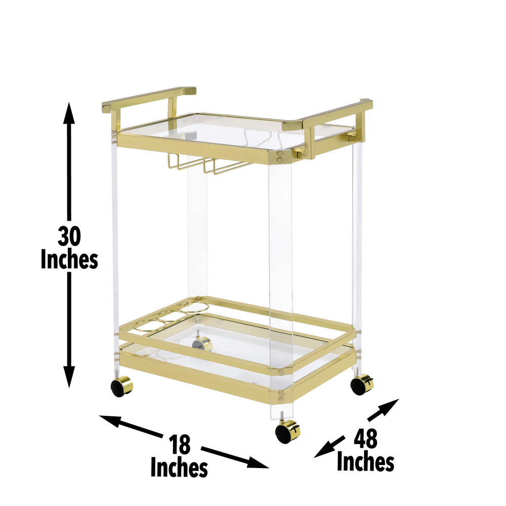 English Elm Steve Silver - Aerin Gold Server Cart With Casters — Acrylic & Tempered Glass, Bottle Rack, Stemware Hanger, Moves Easily B081P157696