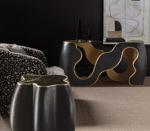 Hooker Furniture Melange Smoked Glass Console Table With Matte Black Frame And Gold Accents — Minimalist Luxe Statement 628-85721-99