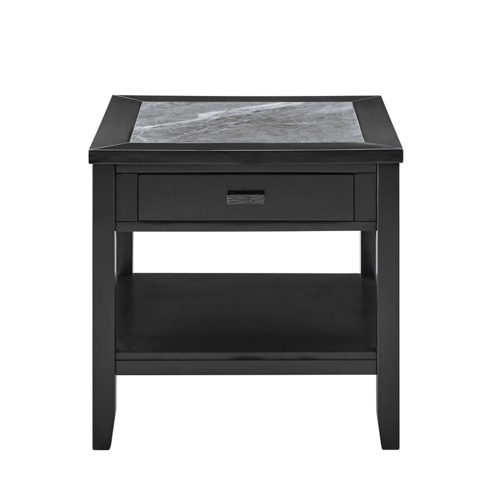 English Elm Steve Silver - Garvine End Table - Sleek Black Sintered Stone & Hand-Finished Wood For Modern Living Spaces B081P157771-GIGA