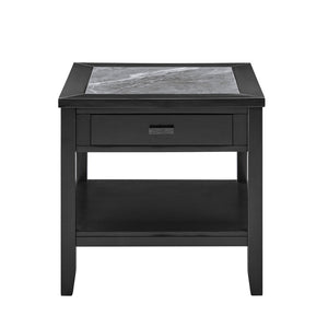 English Elm Steve Silver - Garvine End Table - Sleek Black Sintered Stone & Hand-Finished Wood For Modern Living Spaces B081P157771-GIGA