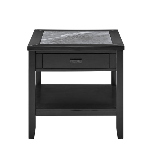 English Elm Steve Silver - Garvine End Table - Sleek Black Sintered Stone & Hand-Finished Wood For Modern Living Spaces B081P157771-GIGA