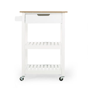 English Elm Christopher Knight Home® - Rolling Kitchen Island with Drawer & Cabinet on Locking Casters, Rubberwood Top, Compact White Design 67753.00NATWHT