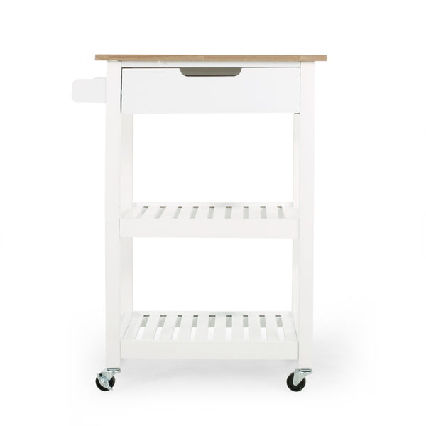 English Elm Christopher Knight Home® - Rolling Kitchen Island with Drawer & Cabinet on Locking Casters, Rubberwood Top, Compact White Design 67753.00NATWHT