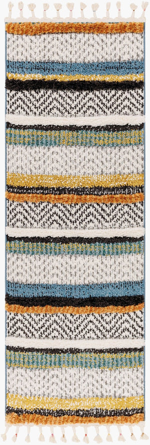 Livabliss Lofty Bohemian Polypropylene Accent Rug with Plush Pile and Artisan Fringe Border White, Black 2'7" x 7'3" LOF2304-2773