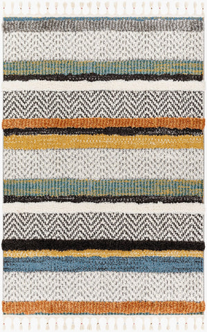 Livabliss Lofty Bohemian Polypropylene Accent Rug with Plush Pile and Artisan Fringe Border White, Black 9'2" x 12' LOF2304-9212