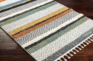 Livabliss Lofty Bohemian Polypropylene Accent Rug with Plush Pile and Artisan Fringe Border White, Black 7'10" x 10'2" LOF2304-710102