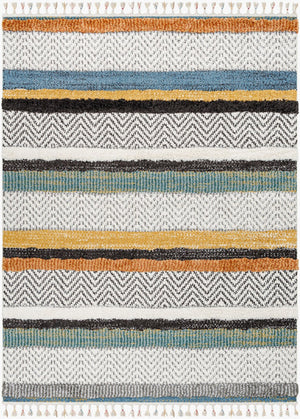 Livabliss Lofty Bohemian Polypropylene Accent Rug with Plush Pile and Artisan Fringe Border White, Black 7'10" x 10'2" LOF2304-710102