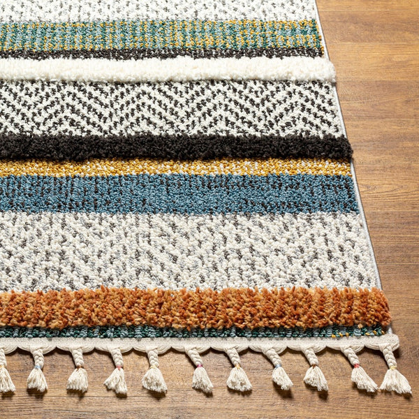 Livabliss Lofty Bohemian Polypropylene Accent Rug with Plush Pile and Artisan Fringe Border White, Black 7'10" x 10'2" LOF2304-710102