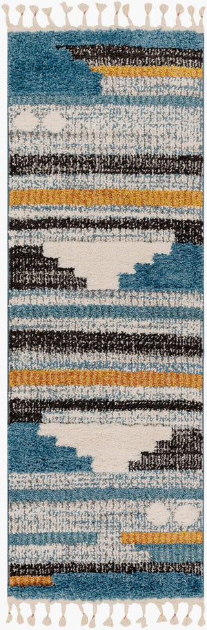 Livabliss Lofty Global Pattern Polypropylene Runner Rug with Fringe Trim for Hallways Blue, White 2'7" x 7'3" LOF2305-2773