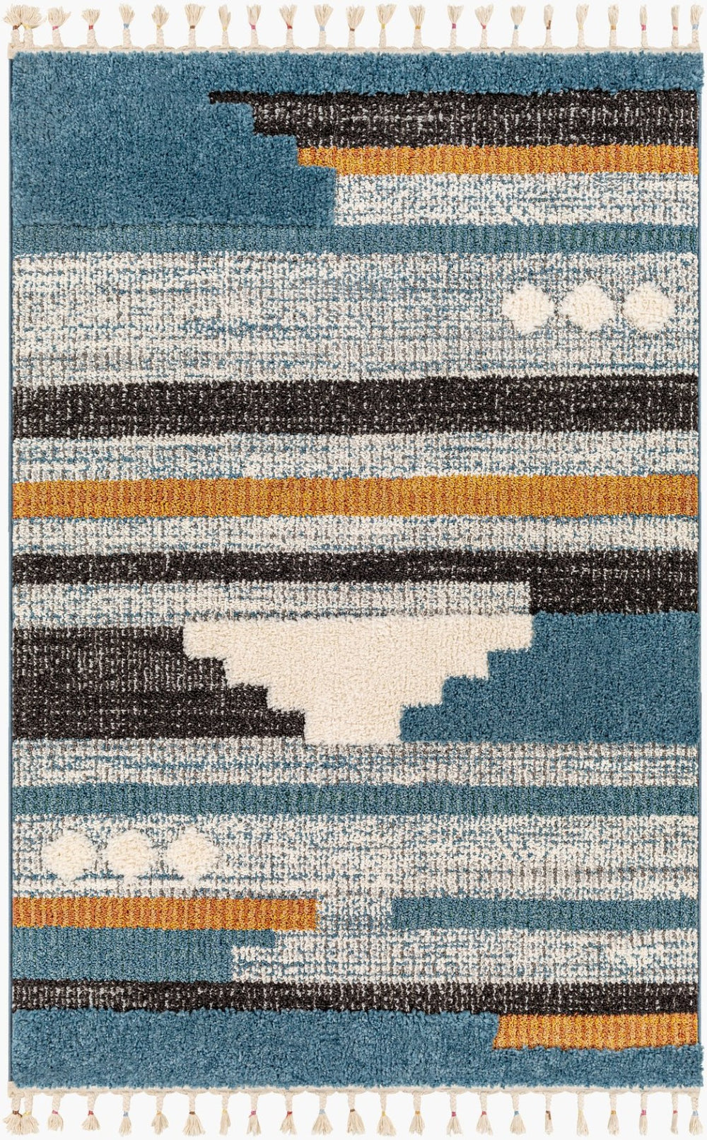 Livabliss Lofty Global Pattern Polypropylene Runner Rug with Fringe Trim for Hallways Blue, White 5'3" x 7' LOF2305-537