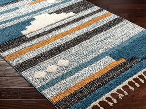 Livabliss Lofty Global Pattern Polypropylene Runner Rug with Fringe Trim for Hallways Blue, White 5'3" x 7' LOF2305-537