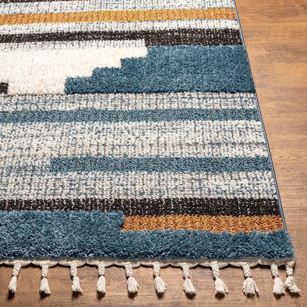 Livabliss Lofty Global Pattern Polypropylene Runner Rug with Fringe Trim for Hallways Blue, White 5'3" x 7' LOF2305-537